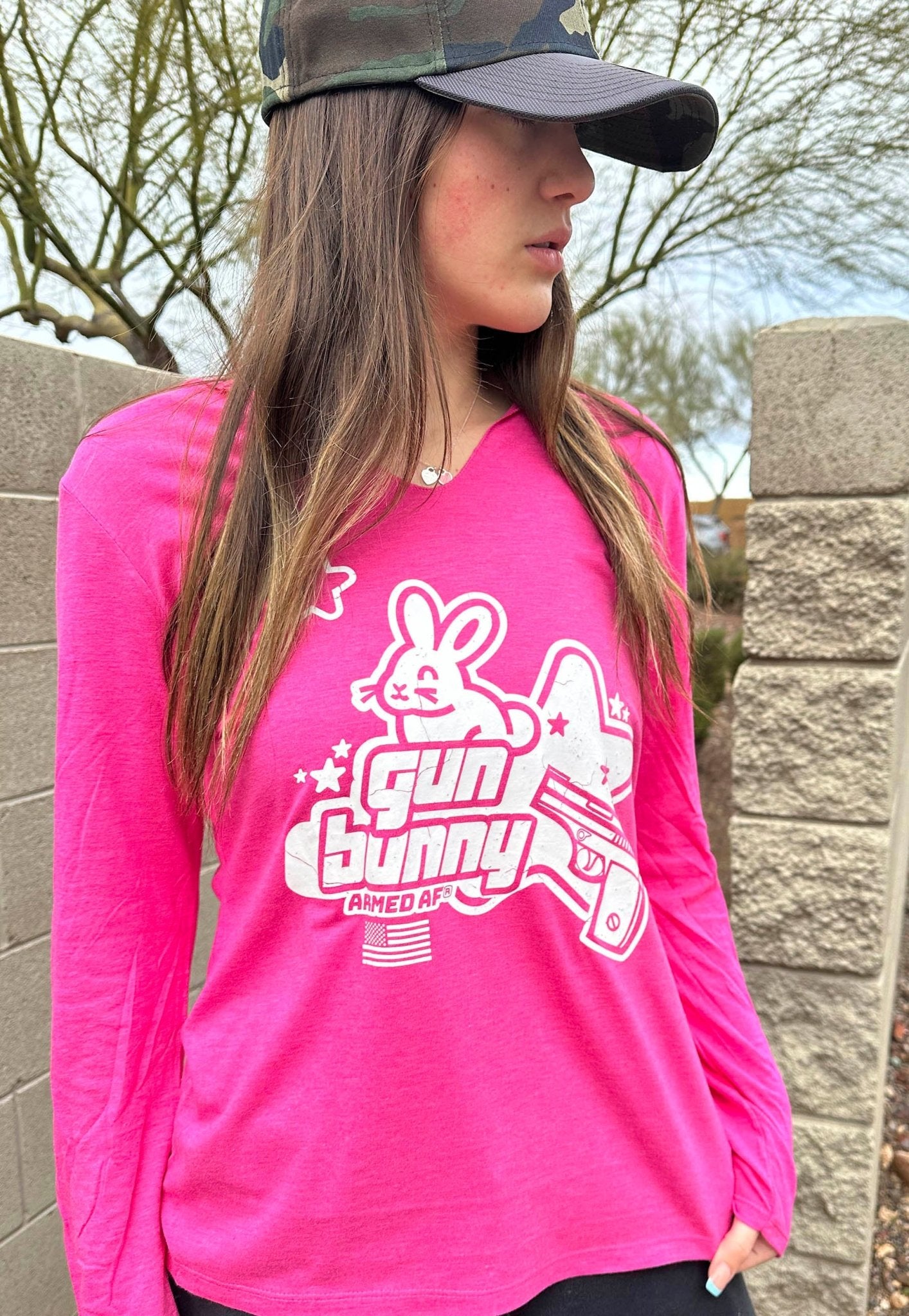 Gun Bunny long sleeve hooded tee - ArmedAF