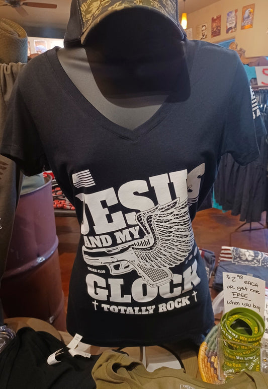 Jesus and My Glock Totally Rock women's vneck - ArmedAF