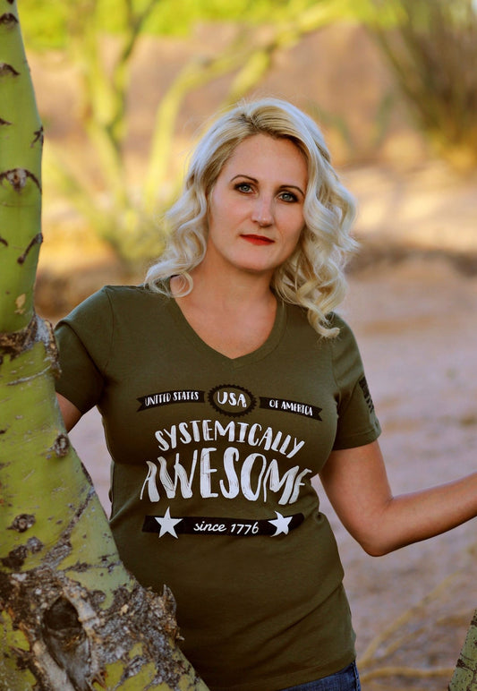 Systemically Awesome ladies patriot v-neck - ArmedAF